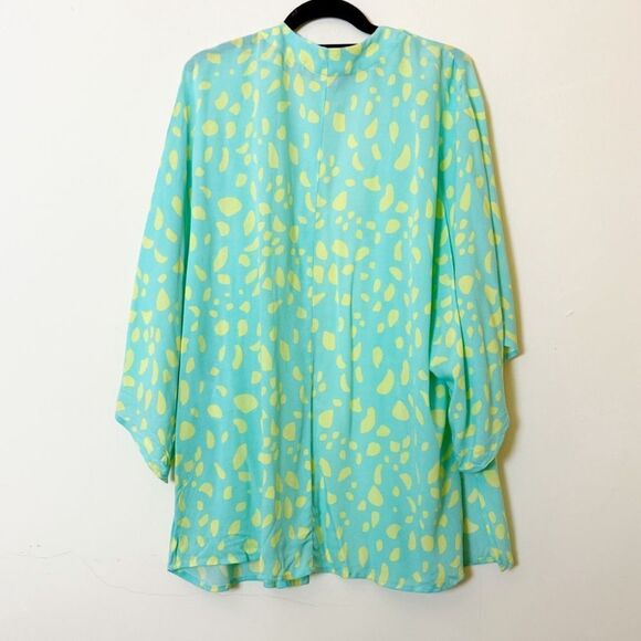 All Worthy Aqua Yellow Kimono Cardigan, Size XS Abstract Polka Dot Print - Picture 4 of 7